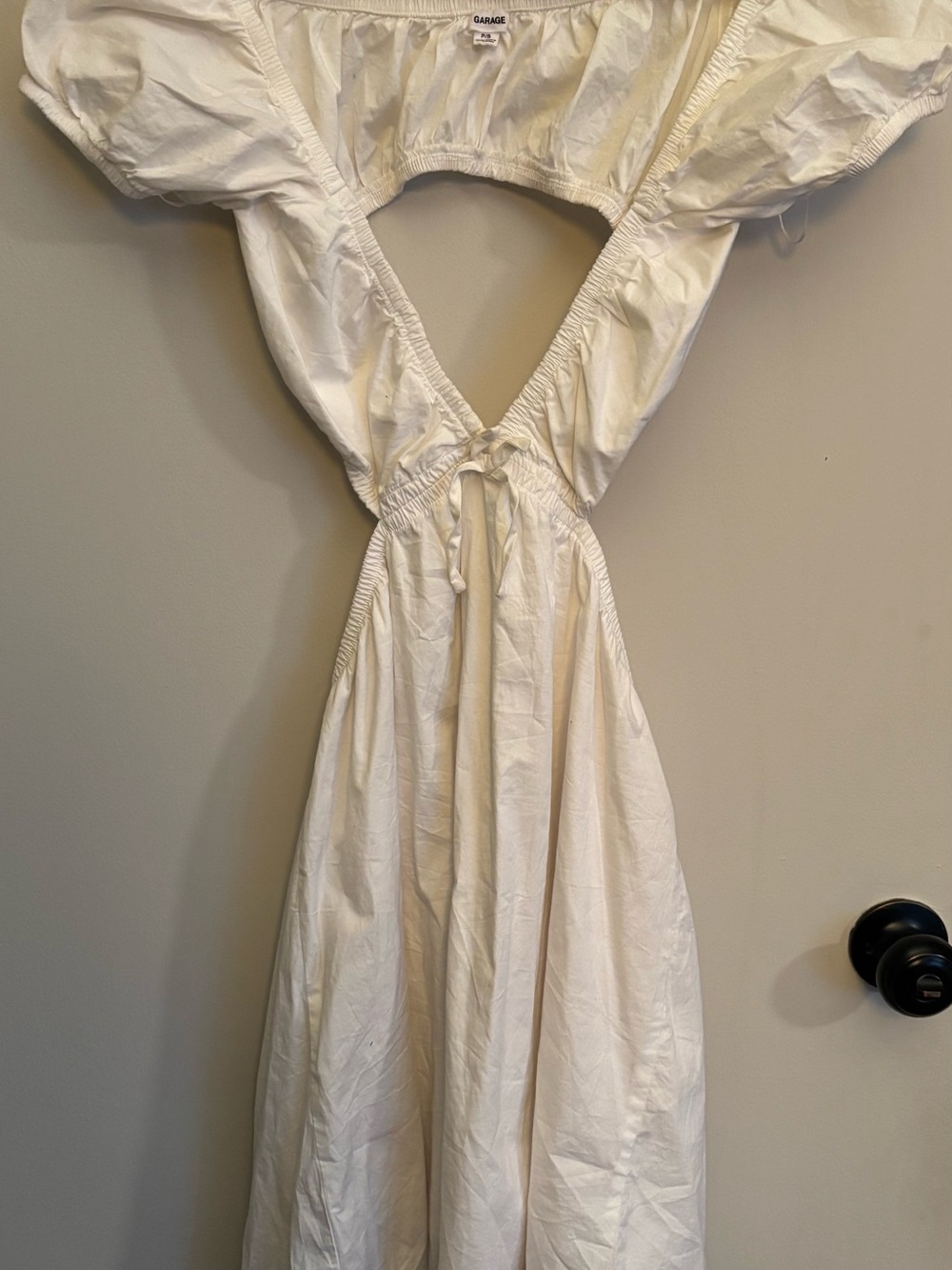 Garage White Backless Puff-Sleeve Maxi Dress with Front Tie